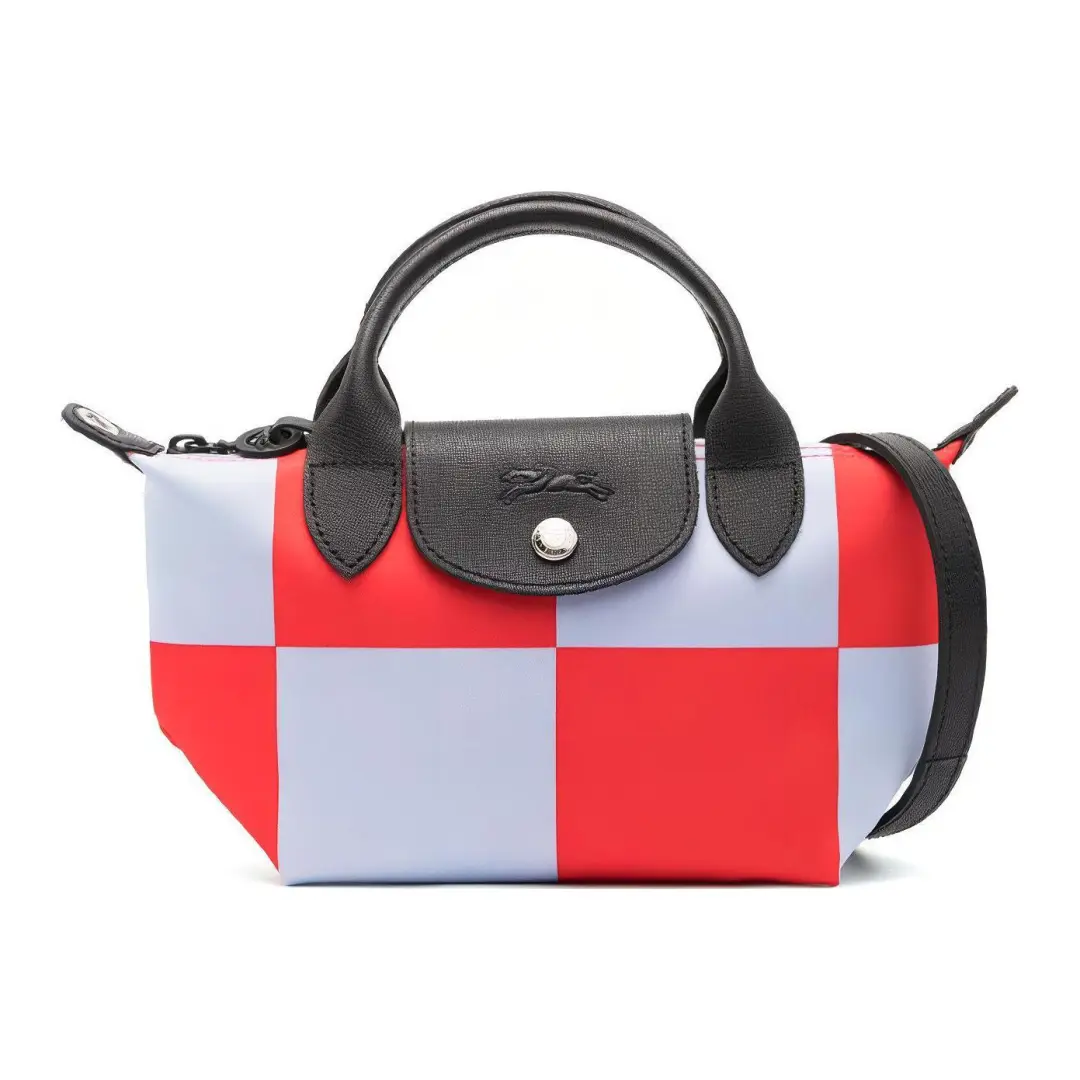 LONGCHAMP Le Pliage Calfskin Dumpling Bag, Crossbody Bag, One Shoulder Bag, Handbag Mini Women's Sky Blue & Red