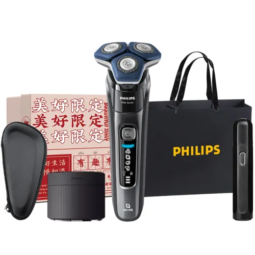 PHILIPS Philips S7837/50 Limited Gift Box Rotary Shaver Stainless Steel Three-Blade Head with Cleaning Center New 7 Series Honeycomb Series Muscle Sensing Smart Shaver Blue Honeycomb