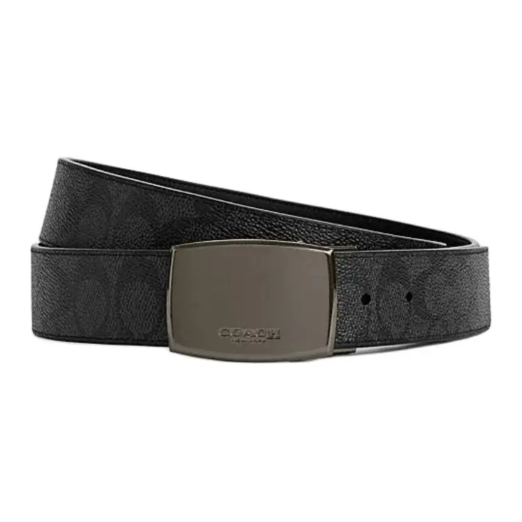 COACH Leather Belts Men's Black Gray Width 38mm