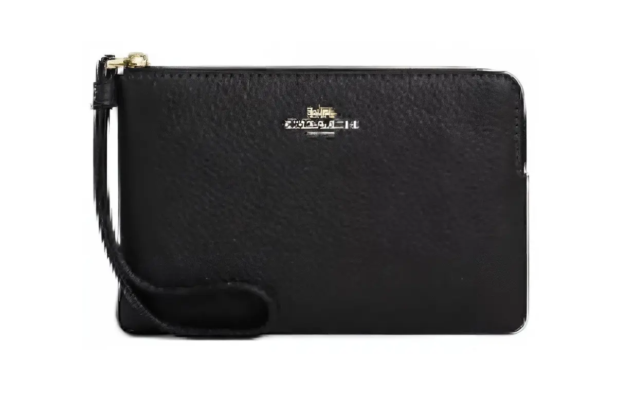 COACH Corner Zip Leather Wrist Bag Small Women's Black