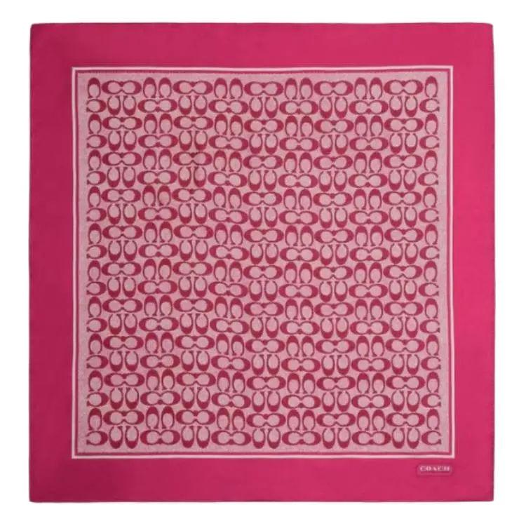 COACH Brand Logo Mulberry Silk Scarves Women's Dragon Fruit