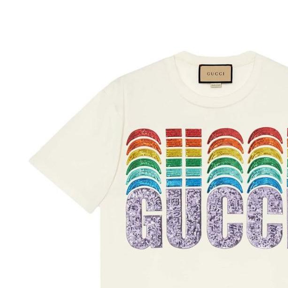 Женская футболка Gucci (бежевая) — фото 3