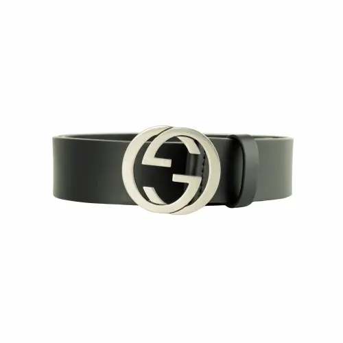 GUCCI Interlocking G Leather Belts Men's Black Width 3.8cm