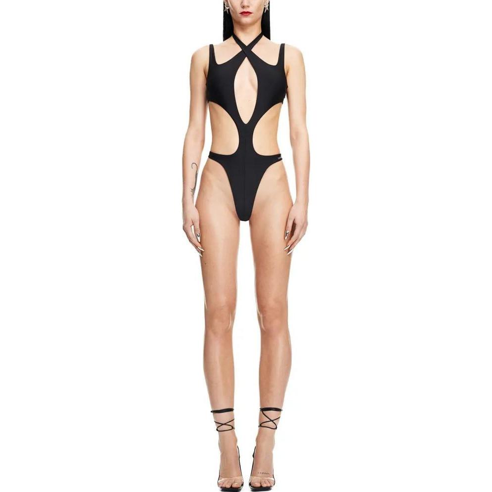 Mugler H&M Halterneck Cut Out Swimsuit Black