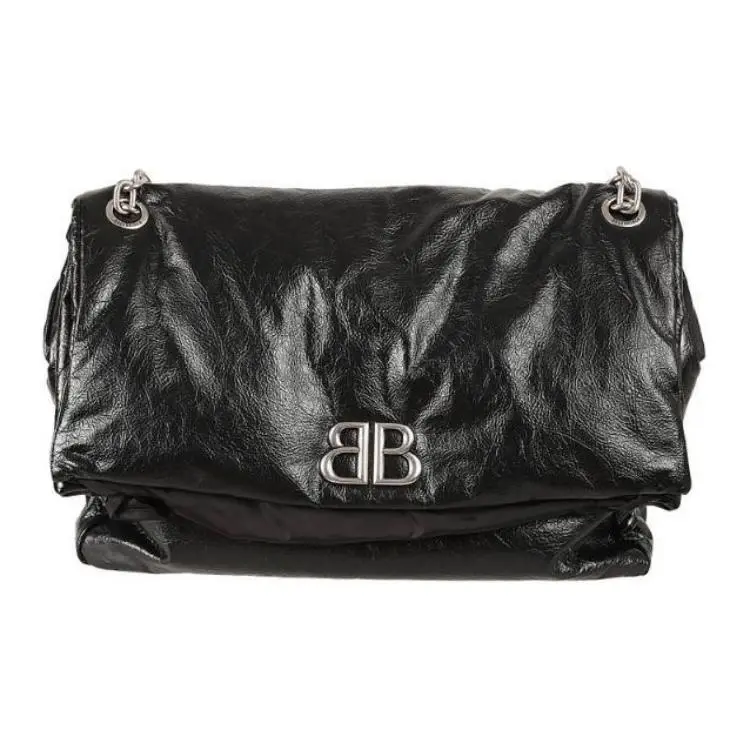 Balenciaga Monaco Chain Logo Patch Shoulder Bag Women's Black