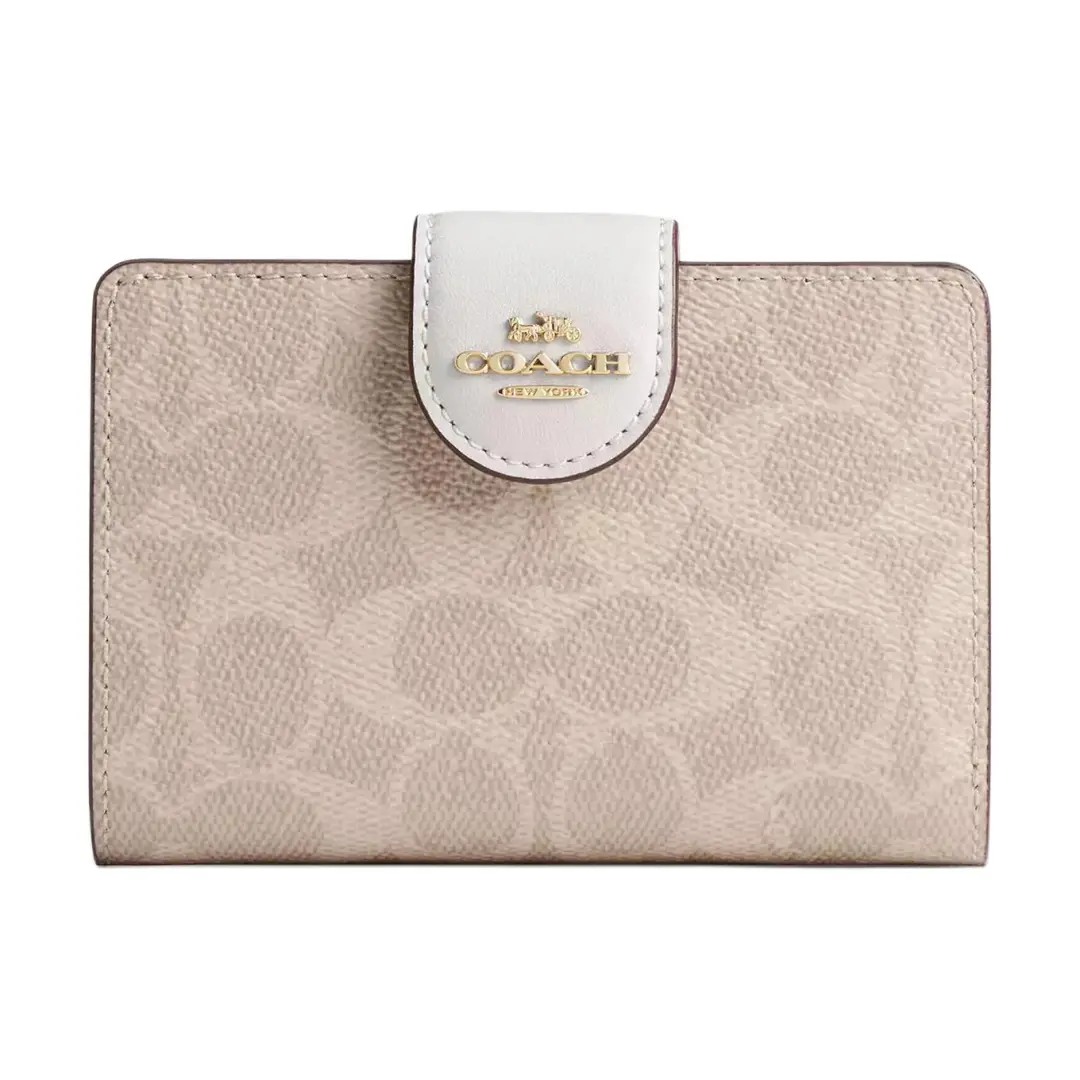 COACH Corner ZipSignature Coated Canvas Wallet Women's Sand & Chalk