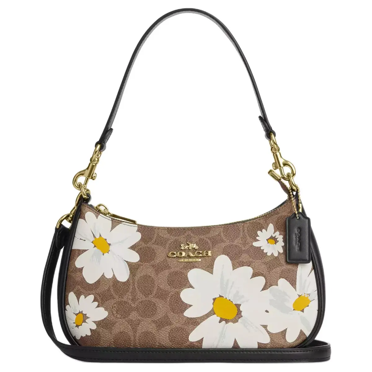 COACH Teri Coated Canvas Handbag, Shoulder Bag Medium Women's Tan & Gold