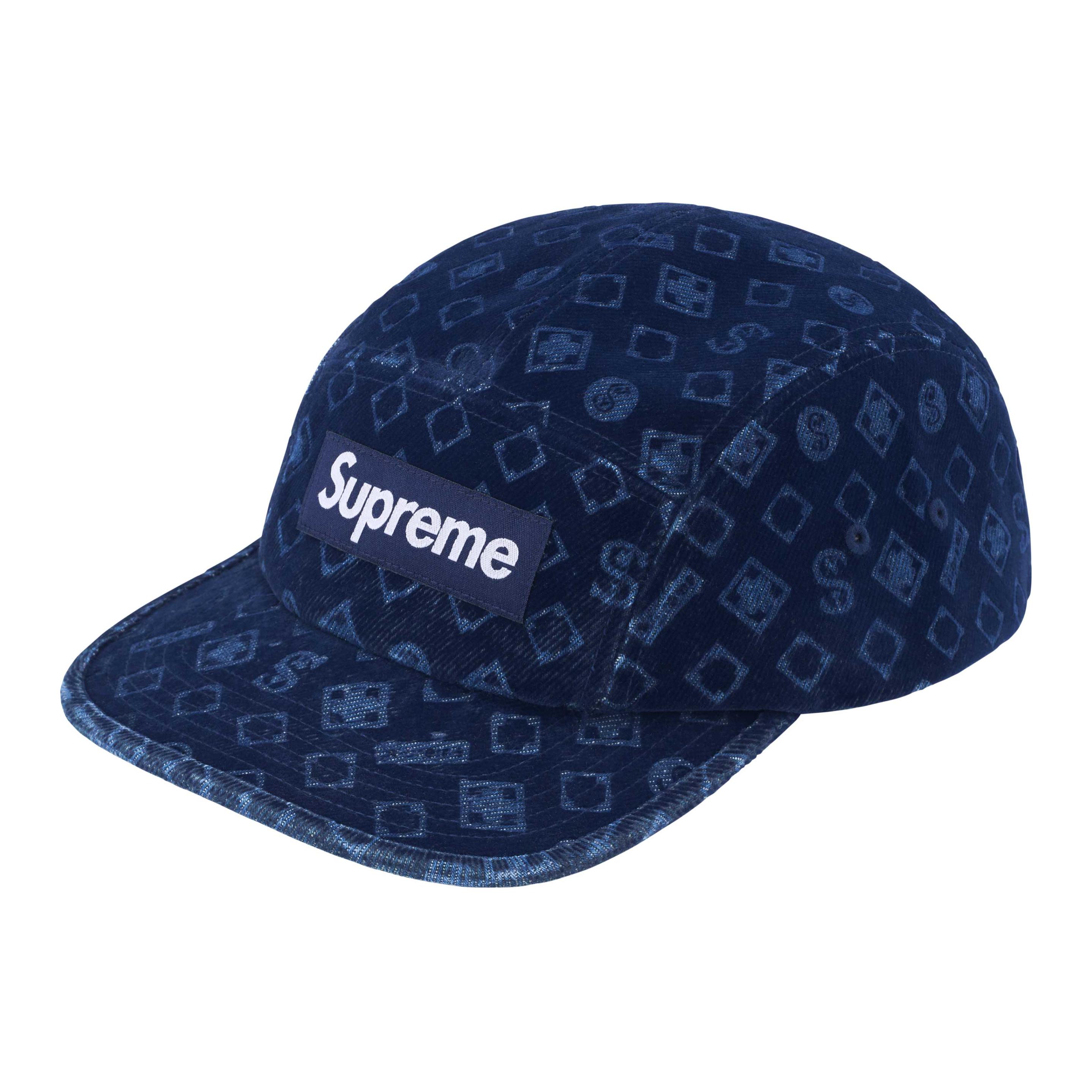 Кепка Supreme Flocked Denim Camp Cap (черная)
