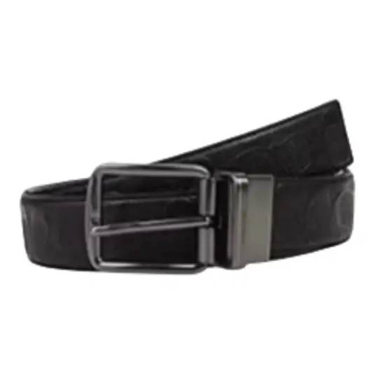 COACH Cow Leather Belts Men's Black Width 3.8cm