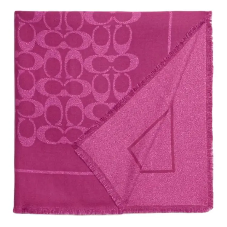COACH Brand Logo Sheep Wool Knit Scarves Women's Dark Purple Red