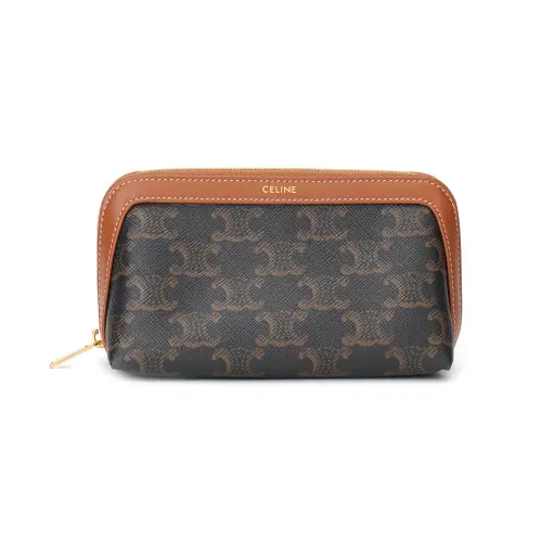 CELINE Triomphe Cow Leather Makeup Bag Small Women's Tawny