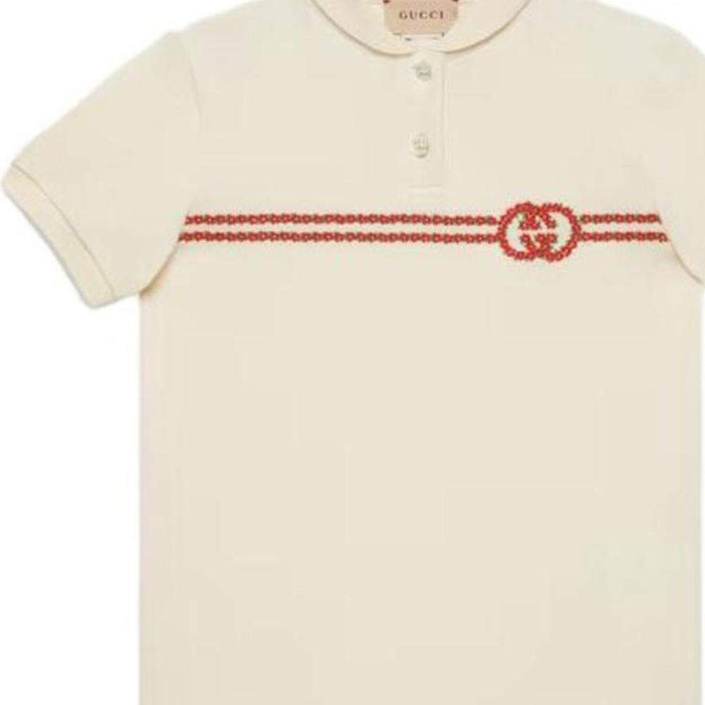 Женская футболка-поло Gucci GUCCITLogoPolo (молочно-белая) — фото 7