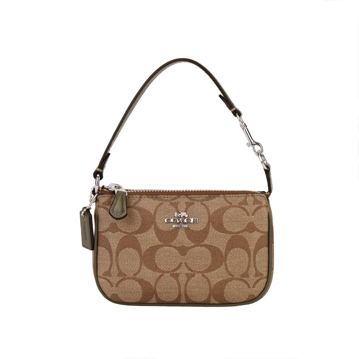 COACH Nolita Coated Canvas With Leather Pochette, Shoulder Bag, Clutch, Wallet Small Women's Dark Brown Multicolor