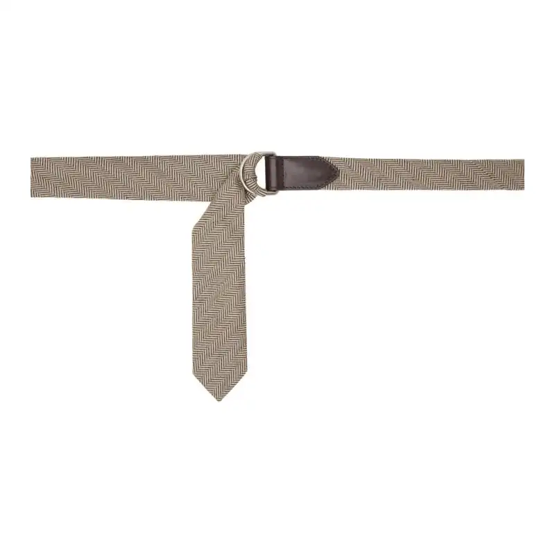 DRIES VAN NOTEN Herringbone Pattern Details Silk Other Belts Men's Camel Width 5.5CM