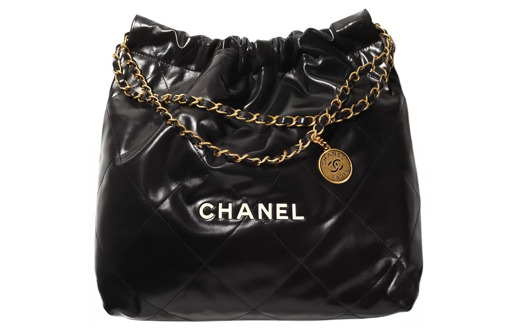 CHANEL Chanel, coins, glossy leather shopping bag, big black one-shoulder bag, with your logo imprint