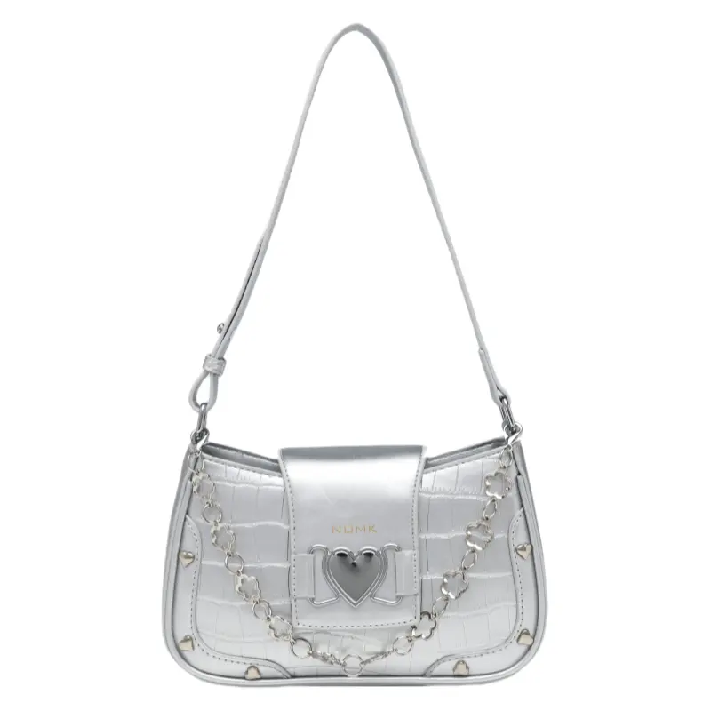 NOMK Pu Shoulder Bag, Crossbody Bag Women's White/Black/Blue/Silver
