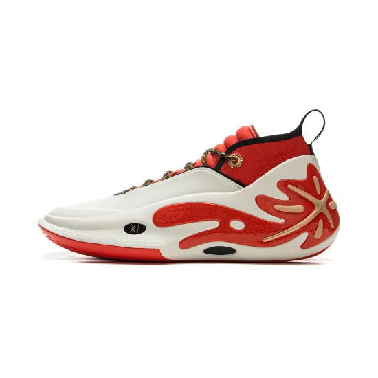 LiNing Wow11 Cushioning Anti-Slip And Wear-Resistant Lightweight Rebound Mid-Top Basketball Shoes Men's White Red