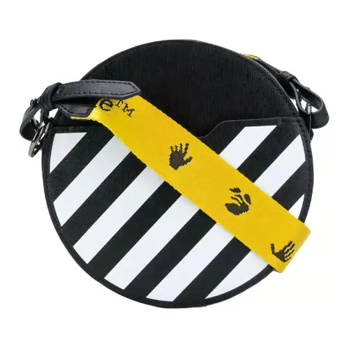 OFF WHITE Diag Round Bag Black/White With Yellow Strap