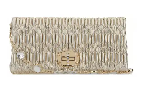 MIU MIU Leather Handbag, Shoulder Bag Women's Gold