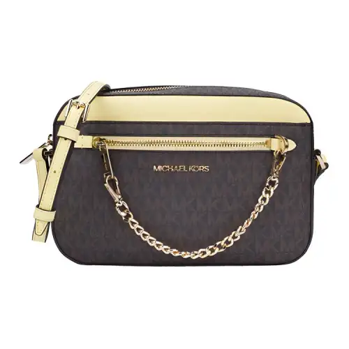 MICHAEL KORS Jet Set PVC With Leather Shoulder Bag Women's Yellow Acorn Brown Multicolor