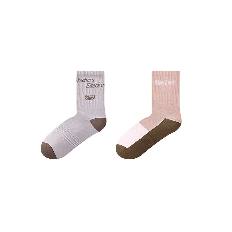 Skechers Sports League Collection Crew Socks Unisex 2 Pack Brick Earth Tone Rose/Light Violet