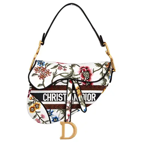 DIOR Saddle Embroidery Saddle Bag, Shoulder Bag, Crossbody Bag, Handbag Women's White/Multicolor