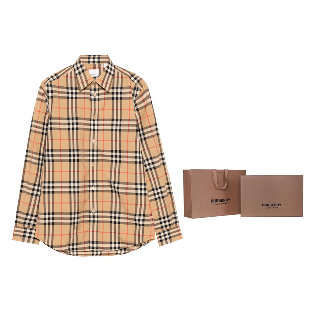 Мужская рубашка Burberry (бежевая) — фото 8