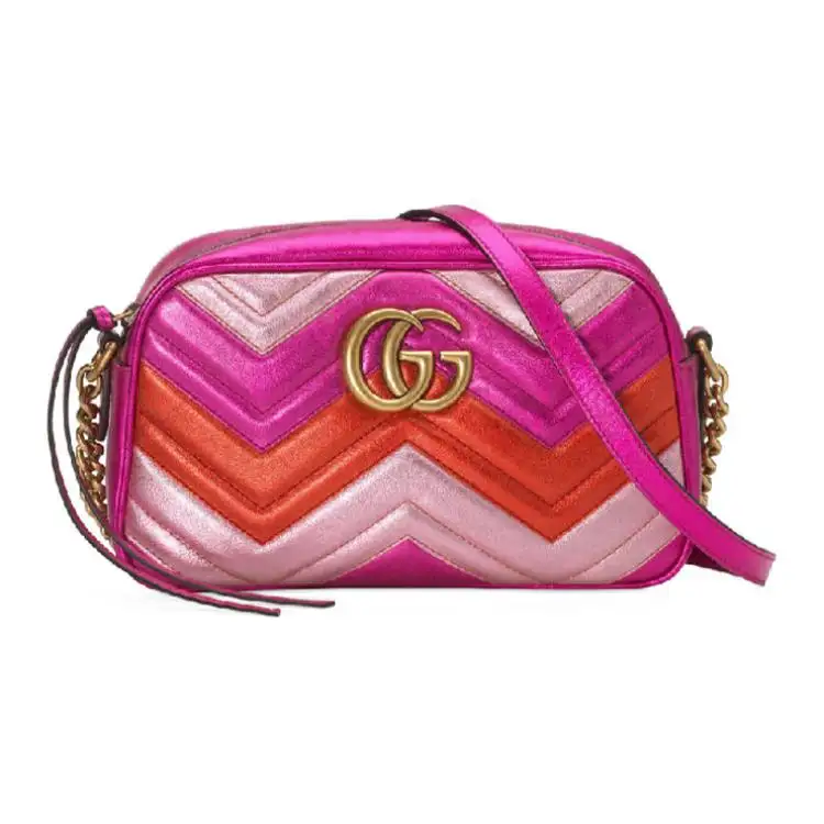 GUCCI GG Marmont Quilted Leather Camera Bag, Shoulder Bag, Crossbody Bag Small Women's Red