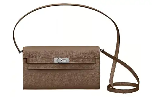 HERMES Kelly To Go Silver Tone Buckle Mysore Goat Skin Crossbody Wallet Regular Women's 18 Etoupe Elephant Gray