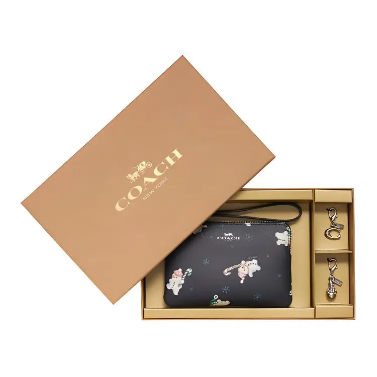 COACH Boxed Canvas Leather Wrist Bag Clutches Small Women's Black
