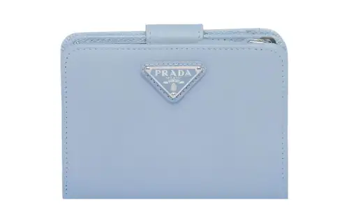 PRADA Saffiano Leather Wallet Small Women's Light Blue