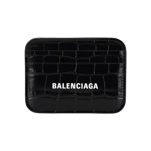 Balenciaga Cash 4 Card Slot 1 Bill Compartment Card Holder Shiny Crocodile Embossed Black/White