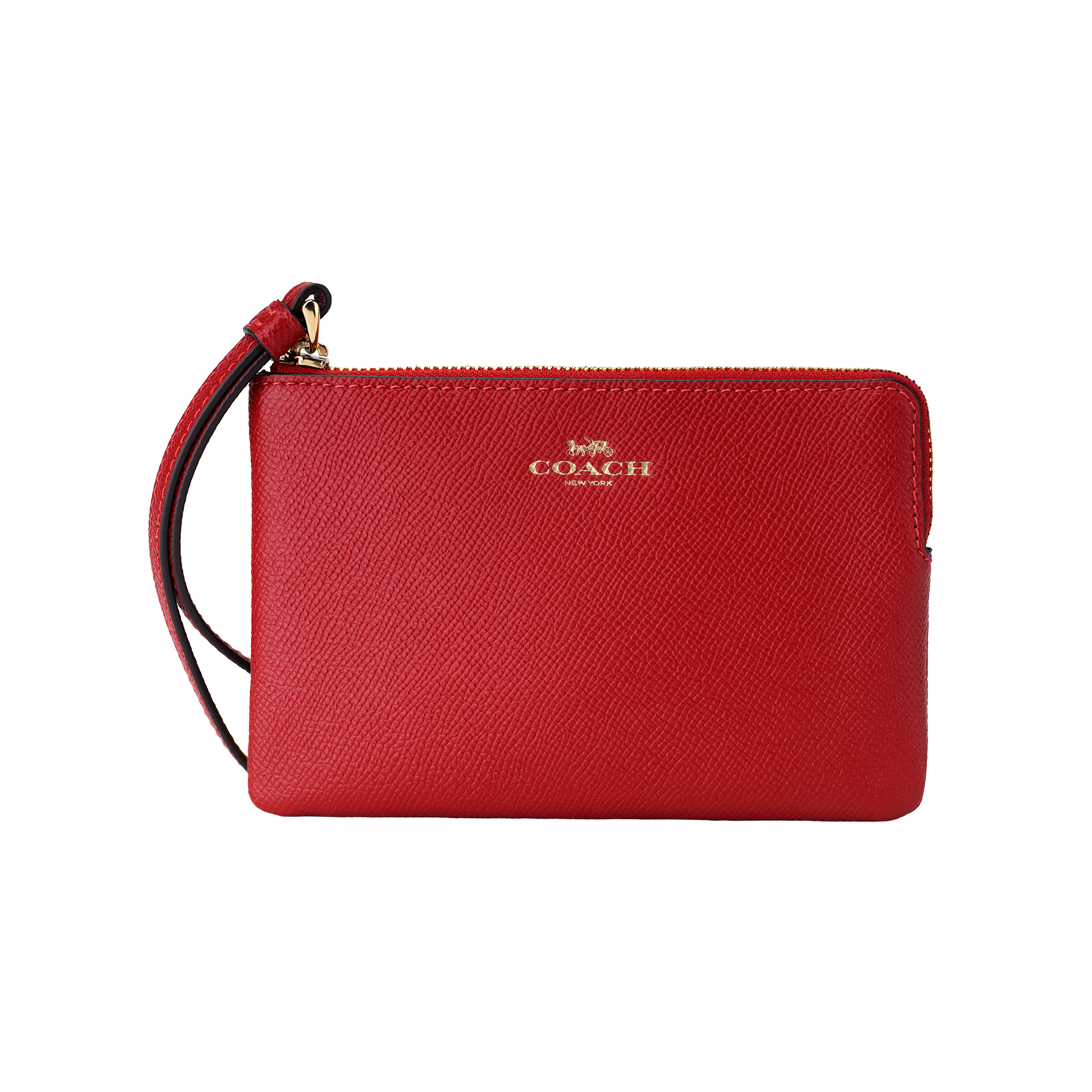 COACH Coach Corner Zip 16 Corner Zipper Cross Grain Leather Coin Purse Wrist Bag Clutch Mini Women's Red