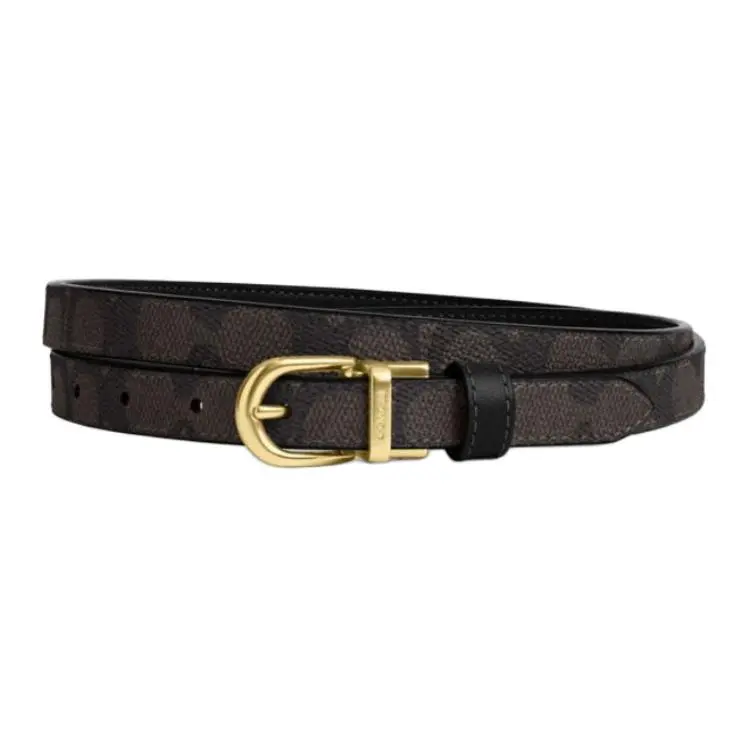 COACH Double sided Coated Canvas Calfskin Leather Belts Women's Walnut/Black Width 1.8cm