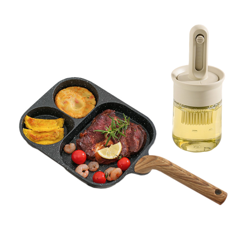 Kawashimaya KAWASIMAYA medical stone simple three-in-one breakfast pot frying pan egg burger pot household non-stick steak frying pan omelette pot pot set