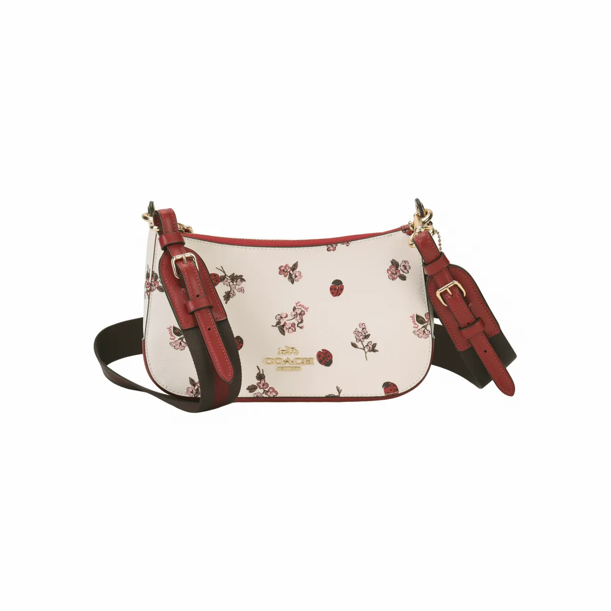 COACH Jes Coated Canvas With Leather Shoulder Bag, Crossbody Bag Medium Women's White & Red