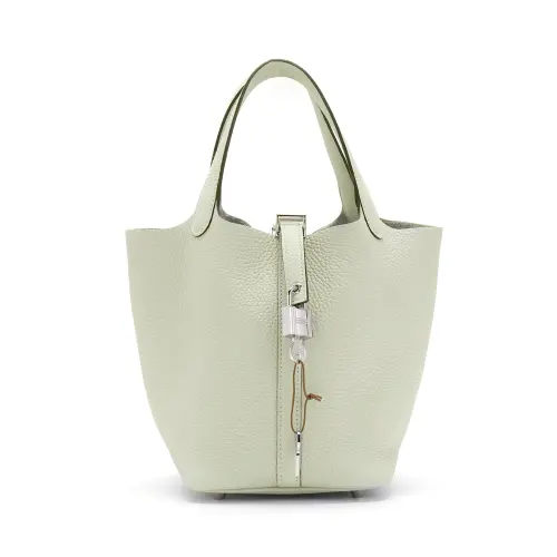 HERMES Picotin Lock Clemence Bullock Leather Basket Bag, Bucket Bag, Handbag 18 Women's 0W Gris Neve Crystal Gray