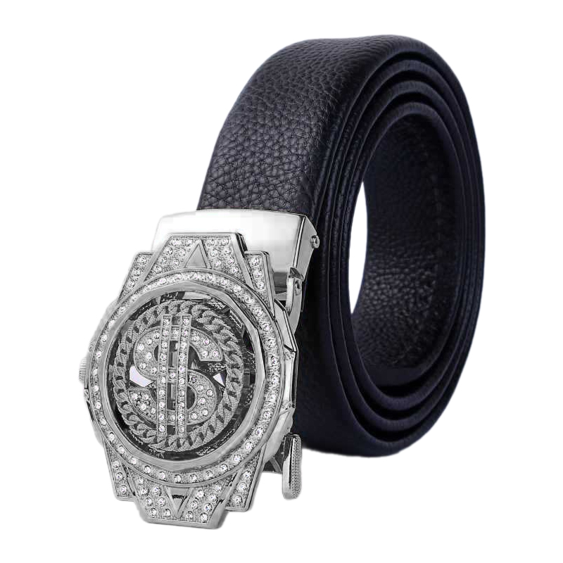 JKEM Men's rotating automatic buckle belt, versatile for business casual with lychee pattern. Made of alloy, unisex design suitable for couples, model 3.2