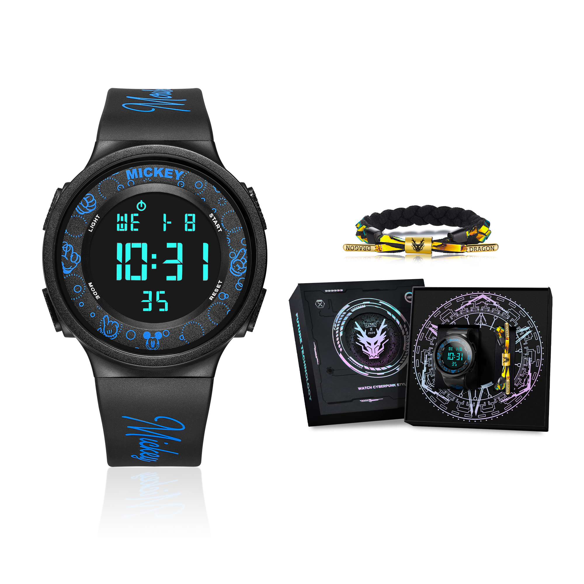 Disney Disney, sports electronic trend fashionable dive watch for students, rubber watch strap, men's watch, black waterproof wear-resistant dial, high quality gift box, Disney Mickey Mouse