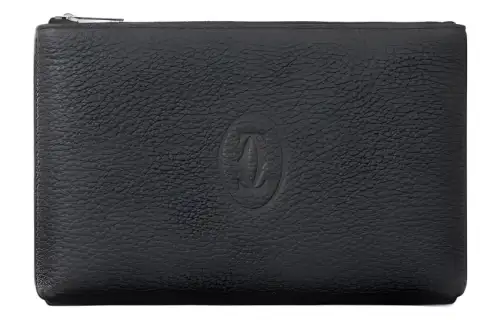 CARTIER Must De Cartier Calfskin Clutch Small Men's Charcoal Gray