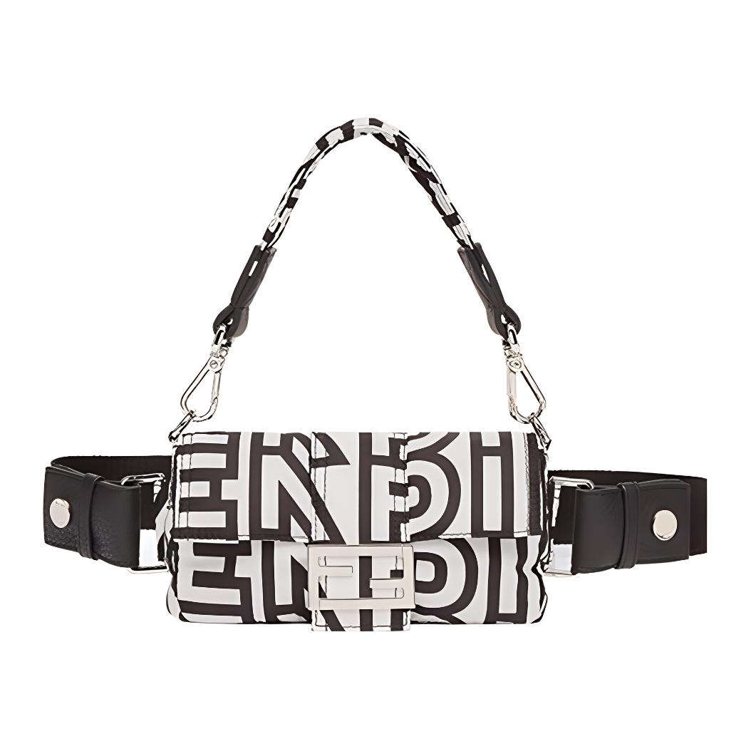 Мужская сумка Fendi Baguette Mini (черно-белая)
