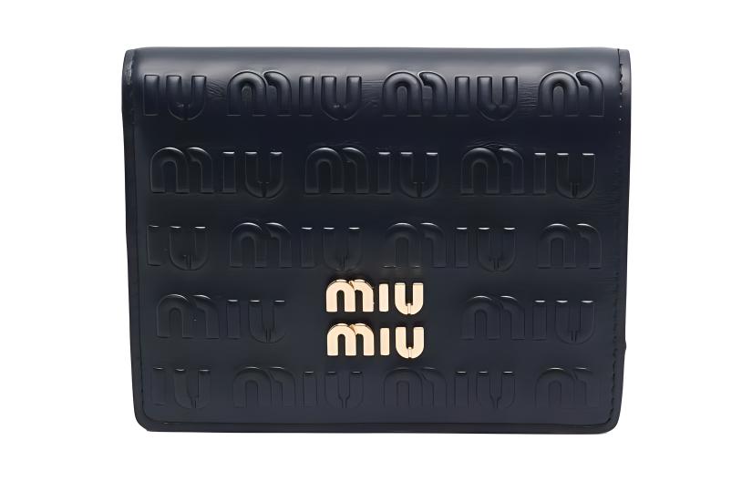 MIU MIU Calfskin Wallet Women's Navy Blue