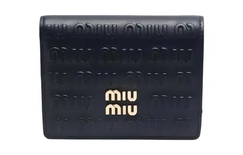 MIU MIU Calfskin Wallet Women's Navy Blue