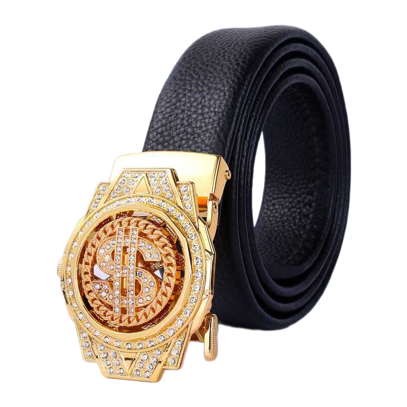 JKEM Men's rotating automatic buckle belt, versatile for business casual with lychee pattern. Made of alloy, unisex design suitable for couples, model 3.2