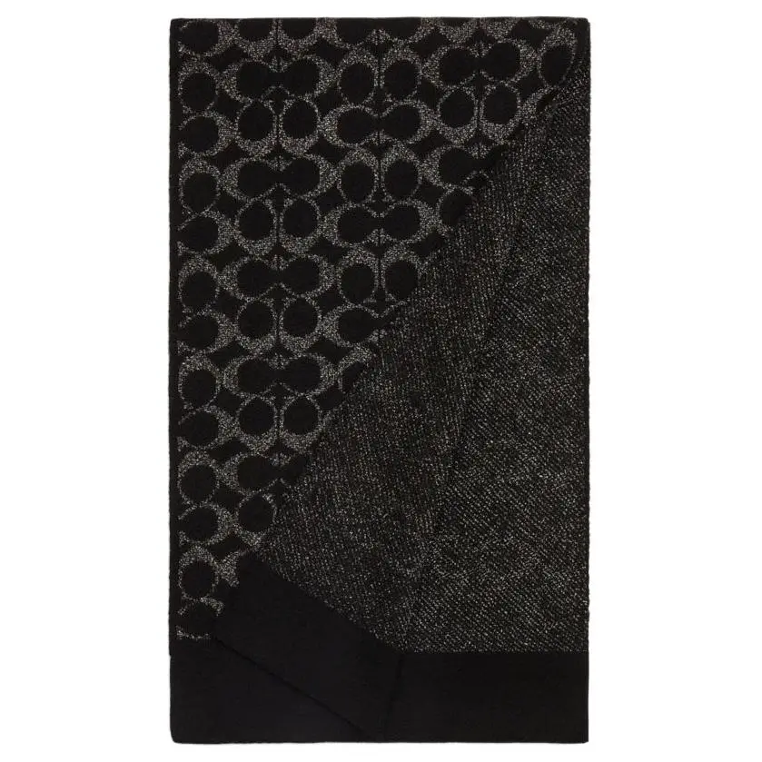 COACH Merino Wool Knit Scarves Unisex Black