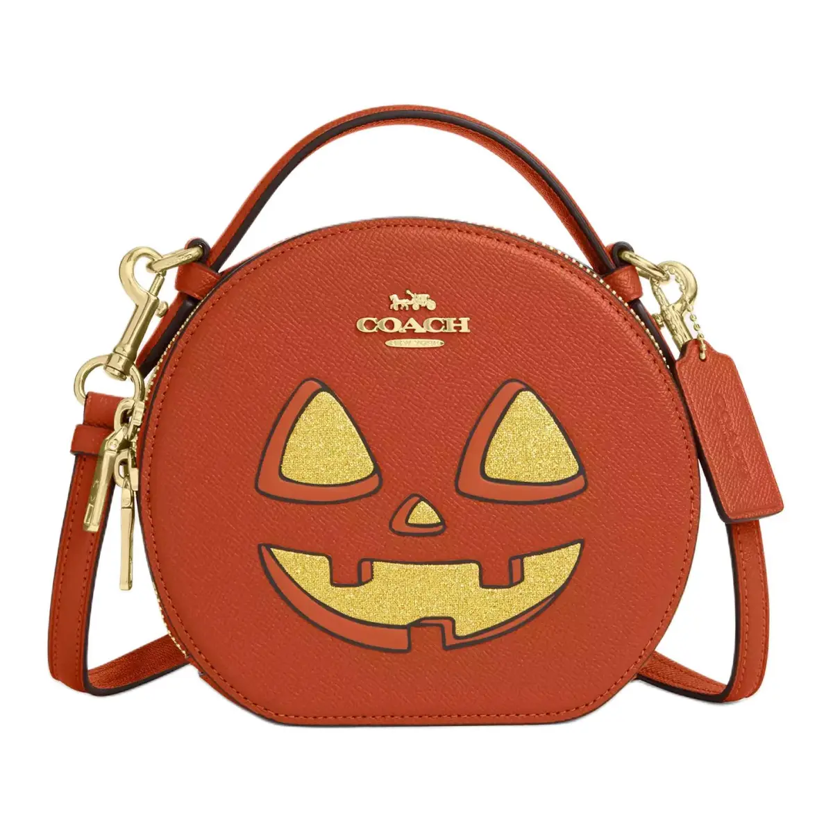 COACH Canteen Cross Grain Leather Shoulder Bag, Crossbody Bag, Handbag Small Women's Gold Multicolor Deep Orange