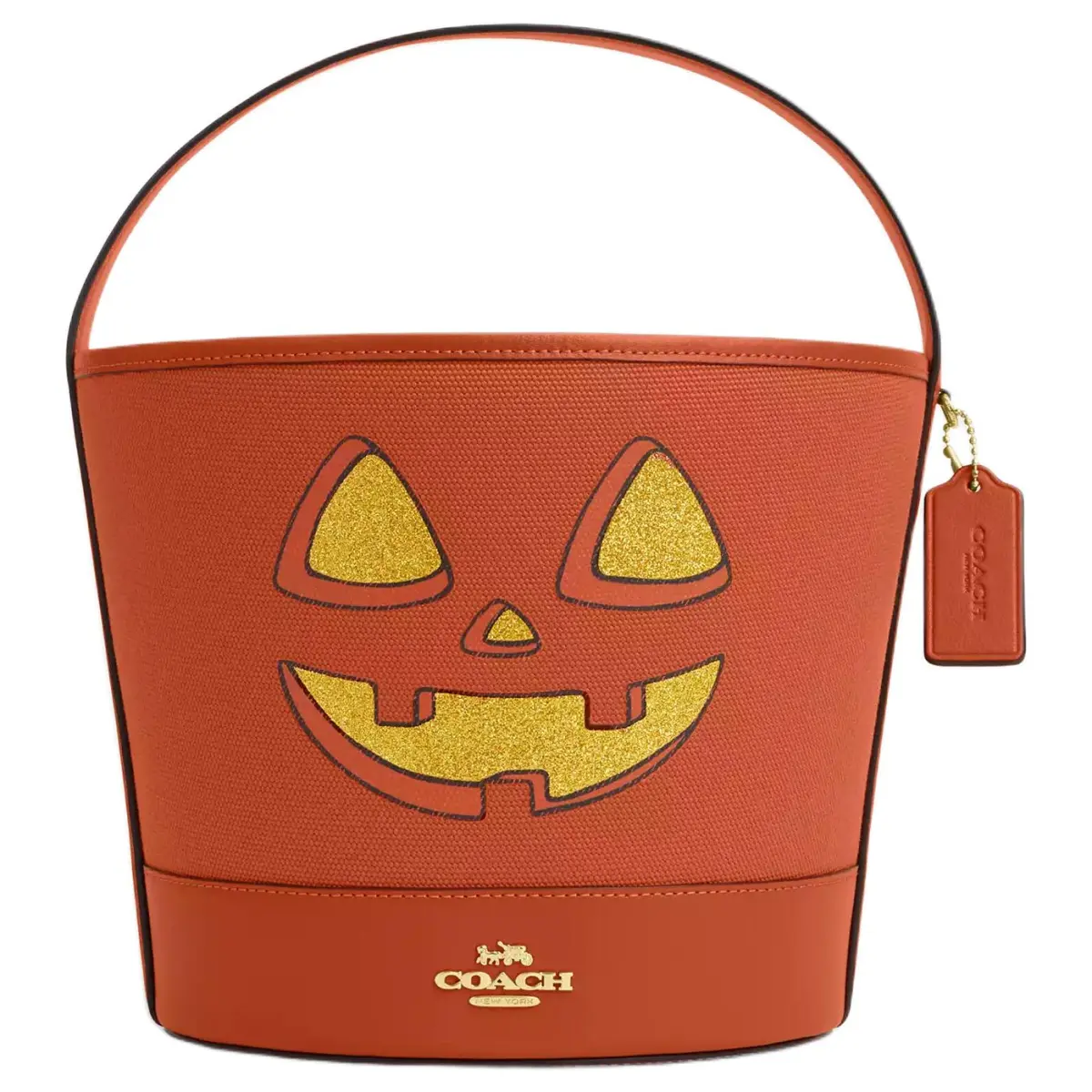 COACH Canvas With Leather Bucket Bag Handbags Medium Women's Gold Multicolor Deep Orange