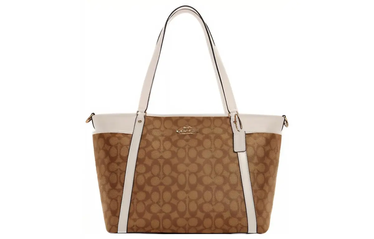 COACH Baby Coated Canvas With Leather Tote Bag, Shopping Bag, Portable Crossbody Bag, Shoulder Bag Large Women's