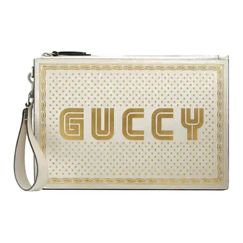 GUCCI Leather Clutch Unisex White