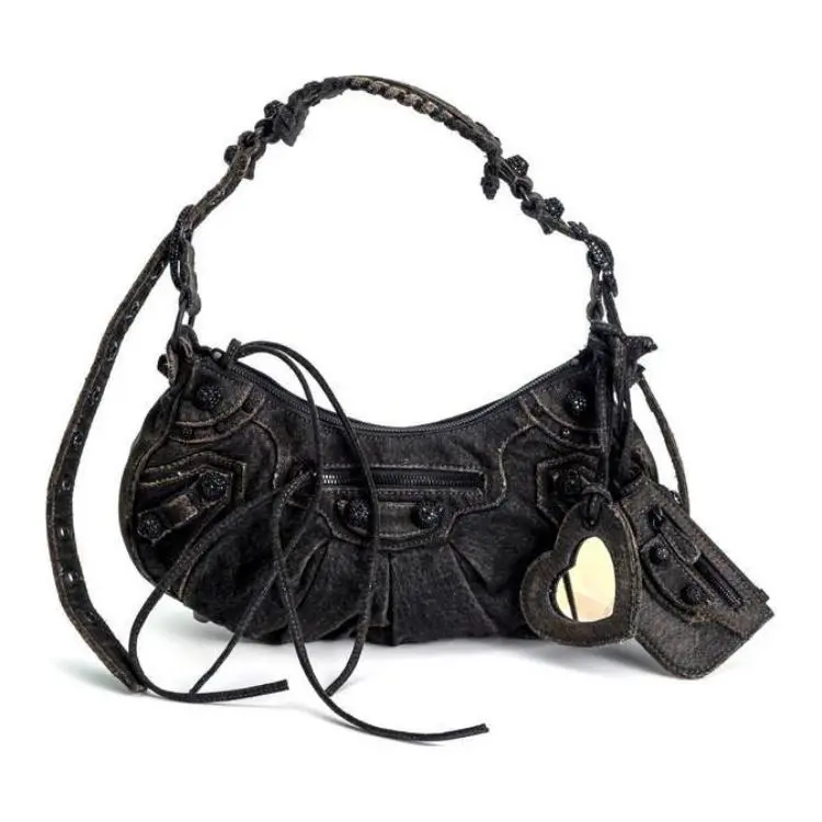 Balenciaga Denim Fabric Handbag, Shoulder Bag Women's Black